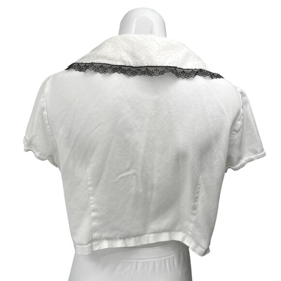 Black Friday White Lace Collar Short Sleeve Button Up Shirt Blouse Crop Top 16 - Picture 2 of 5